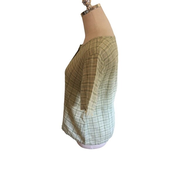 Flax Top Women's Size XS Green Plaid Line Short Sleeve Button Up Linen NEW - Picture 4 of 6